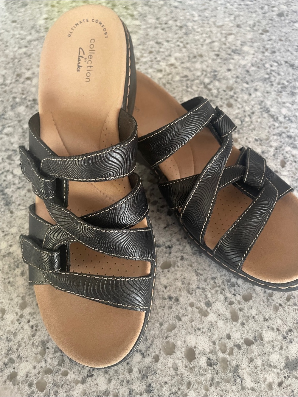 Clarks Black Multi-Strap Comfort Slide Sandals